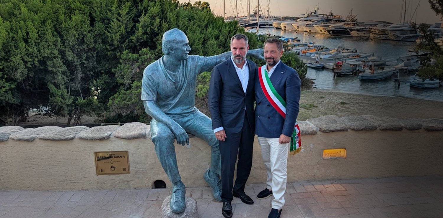 Ceremony in honor of Prince Karim Aga Khan IV—with His Highness Rahim Aga Khan V, Mayor Ragnedda, and President Todde, 2026, Arzachena