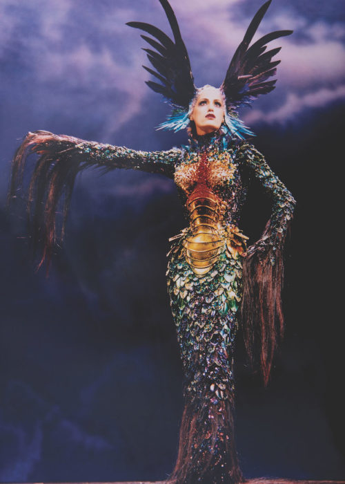 Yesmin Le Bon wearing Thierry Mugler photographed at the London Palladium for ES Magazine
